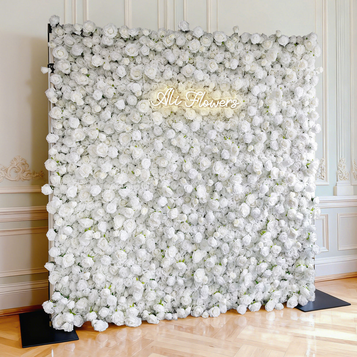 Aliflowers 3D Customize Roll Up Cloth White Floral Wall Wedding Backdrop wall ALFWL069 - Ali Flowers