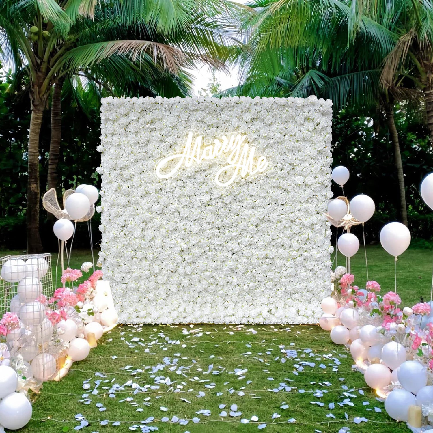 Aliflowers 3D Customize Roll Up Cloth White Floral Wall Wedding Backdrop wall ALFWL069 - Ali Flowers