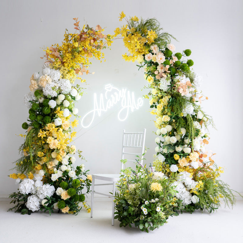 Aliflowers Yellow Garden Artificial Flower Horn Arch Wedding Backdrop Party Props Arrangement ALFAC021