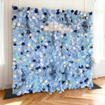 Aliflowers LIght Blue White Rose Roll Up Silk Flower Wall Backdrop for Wedding Decoration