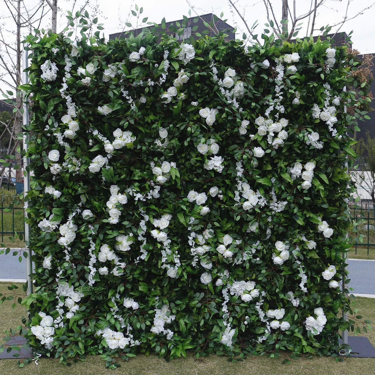 Aliflowers Luxury Green Plants Leaves with Hang flowers for Outdoor Wedding Green Backdrop ALFWL109