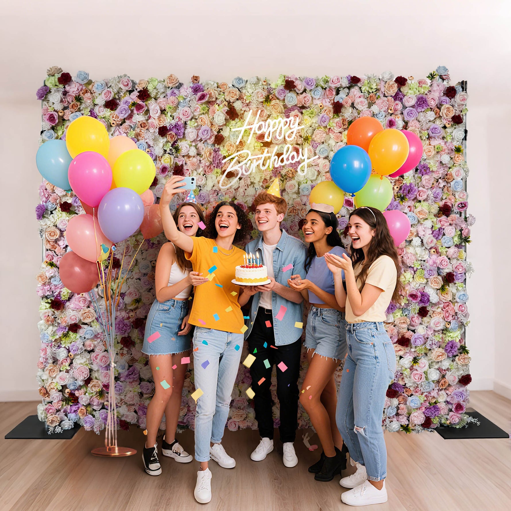 Aliflowers 5D Pastel Paradise Rolling Up Cloth Flower Wall | Vibrant Roses & Soft Blooms - Ali Flowers