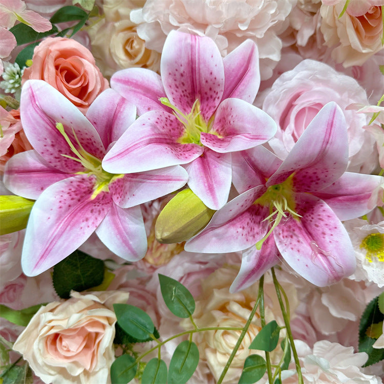 5D Pink Lily Rose Roller Blind Flower Wall Outdoor Wedding Background Decoration