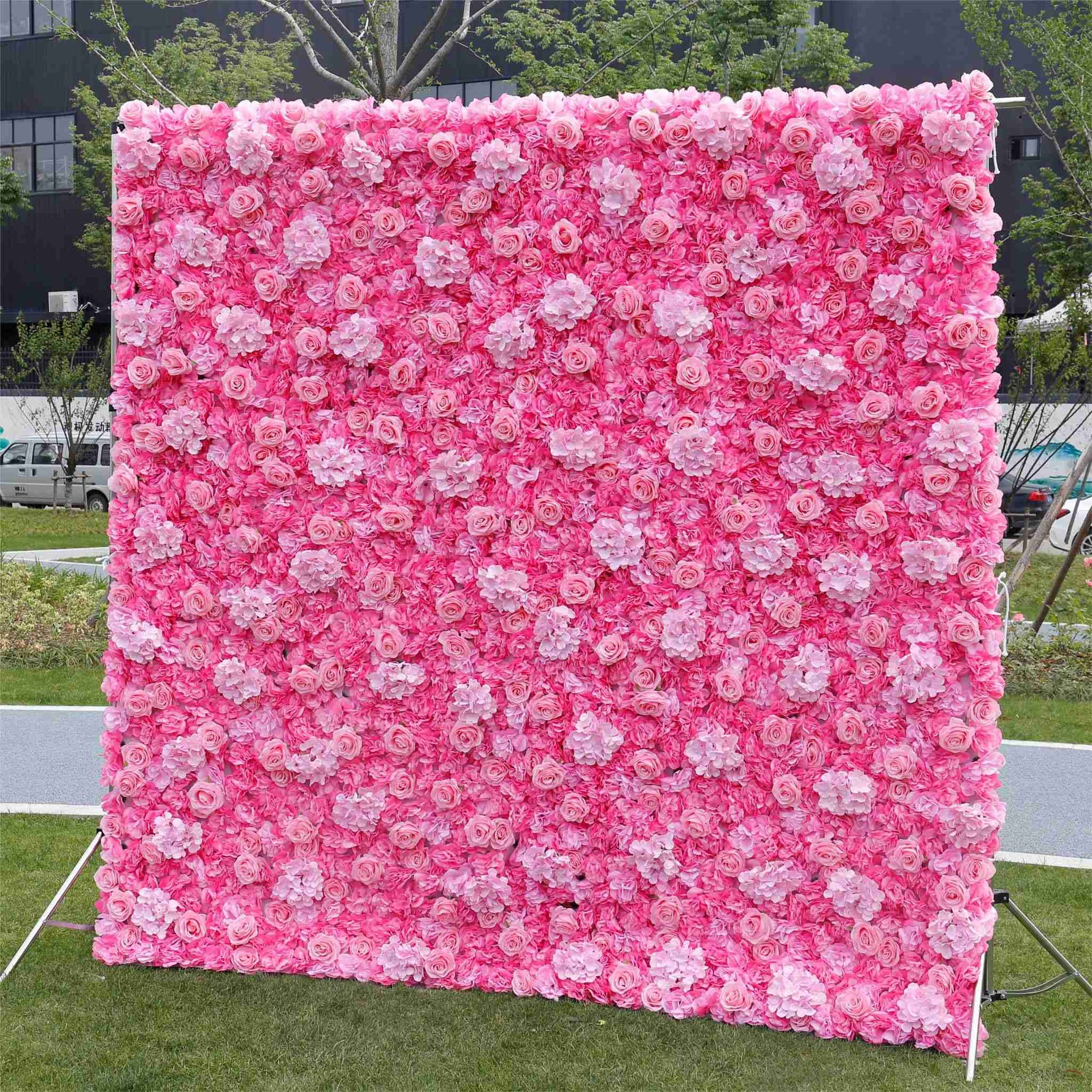 Aliflowers 2D Hot Pink Rose with Hydrangea Flower Wall Wedding Decorative ALFWL050 - Ali Flowers