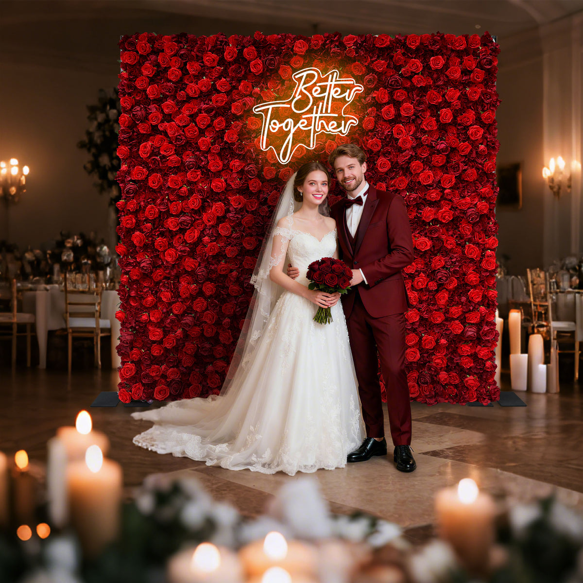 Aliflowers Pure Carmine Red Rose Wall Backdrop Decor Layout Photo Props ALFWL068 - Ali Flowers