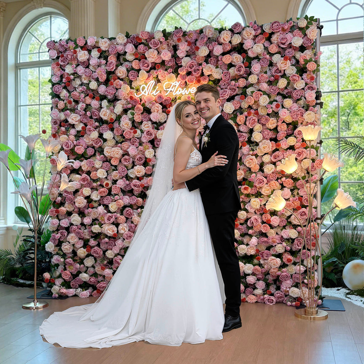 Ali Flowers 5D Silk Rose Flower Panel Backdrop Wedding Stage Decorative Curtain Artificial Flower Wall ALFWL009 - Ali Flowers