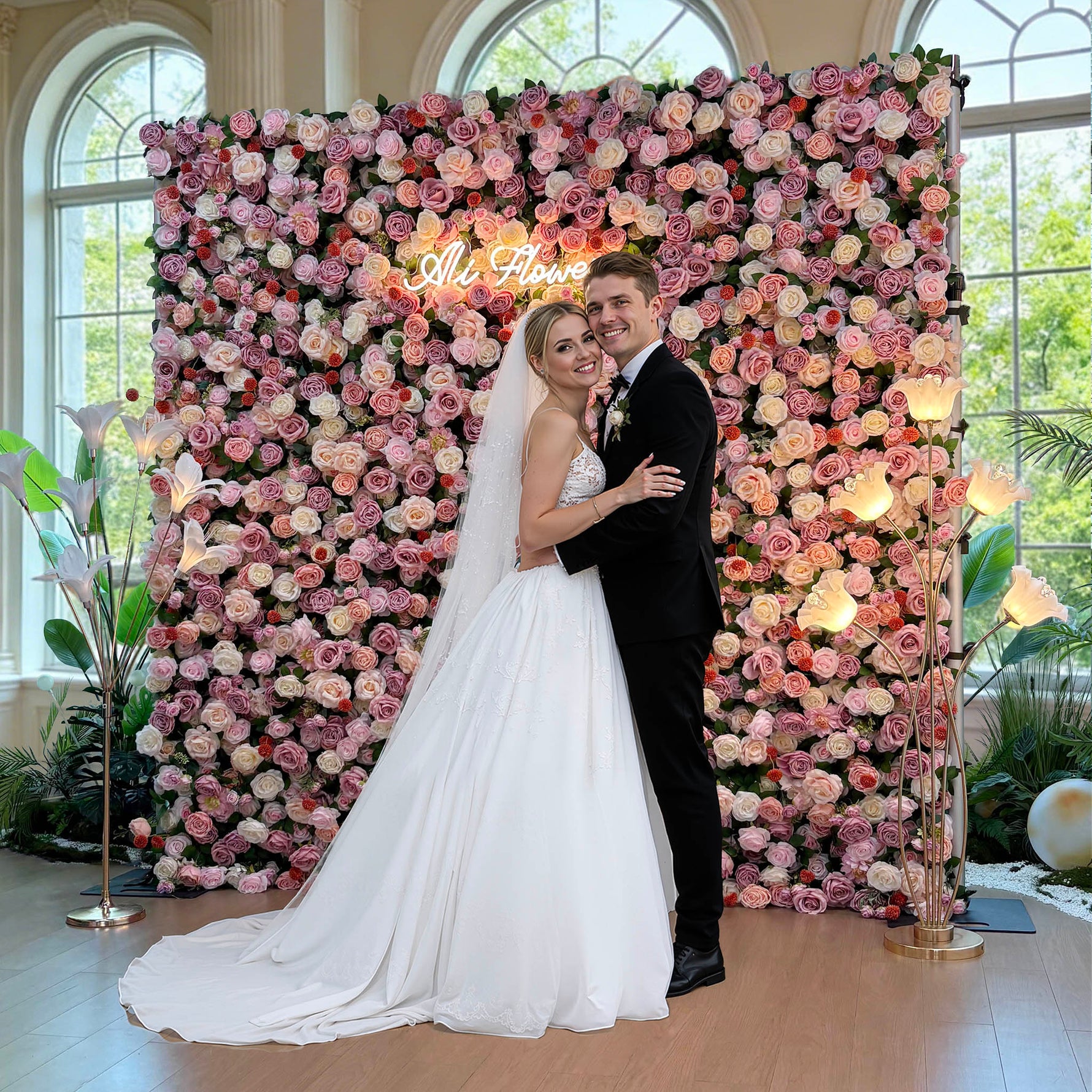 Ali Flowers 5D Silk Rose Flower Panel Backdrop Wedding Stage Decorative Curtain Artificial Flower Wall ALFWL009 - Ali Flowers