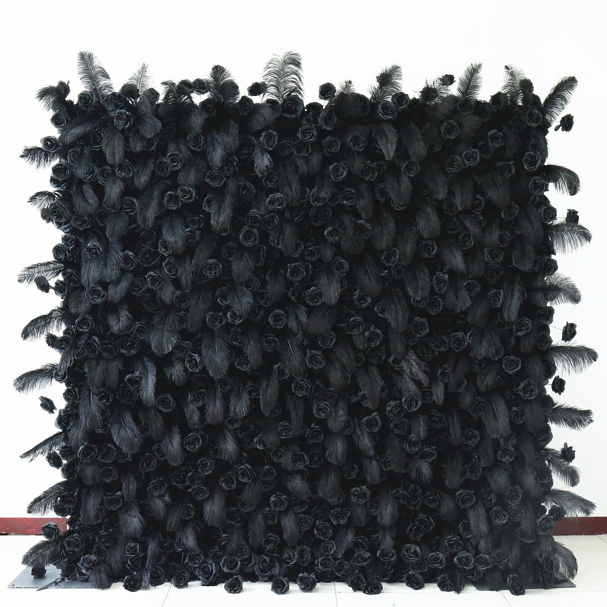 Ali Flowers 5D Luxury Real Black Ostrich Feather Rose Flower Wall for Wedding Stage Decor ALFWL023 - Ali Flowers