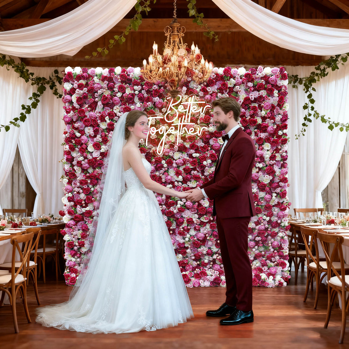 Aliflowers Rustic Style 3D Red Pink Rose Rolling up Curtain Flowers Wall ALFWL047 - Ali Flowers