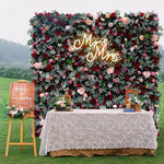 Aliflowers Red Rose with Green Plant Wedding Fabric Flower Wall ALFWL062 - Ali Flowers
