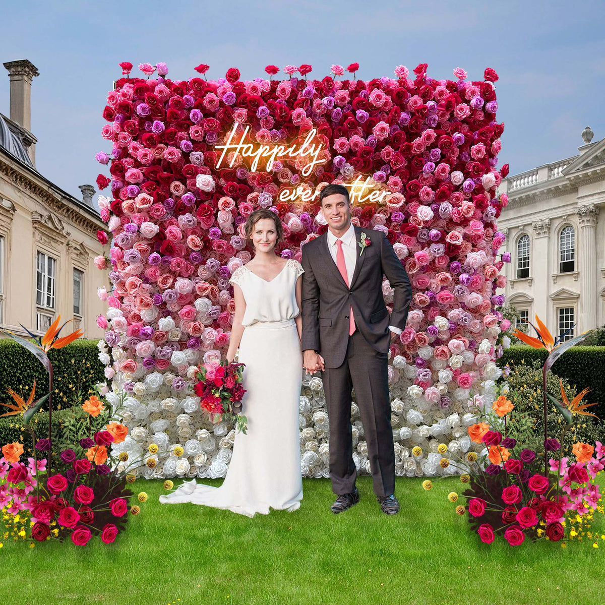 Aliflowers Gradient Rose Flower Wall for Events & Photo Booth Backdrop ALFWL115 - Ali Flowers