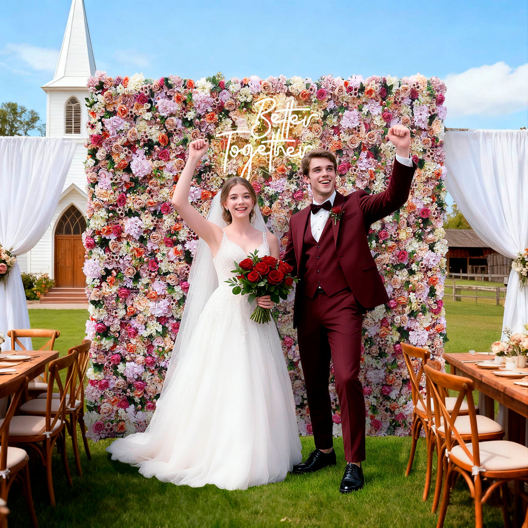 Aliflowers Rustic Style Rose Chrysanthemum Floral Wall ALFWL063 - Ali Flowers