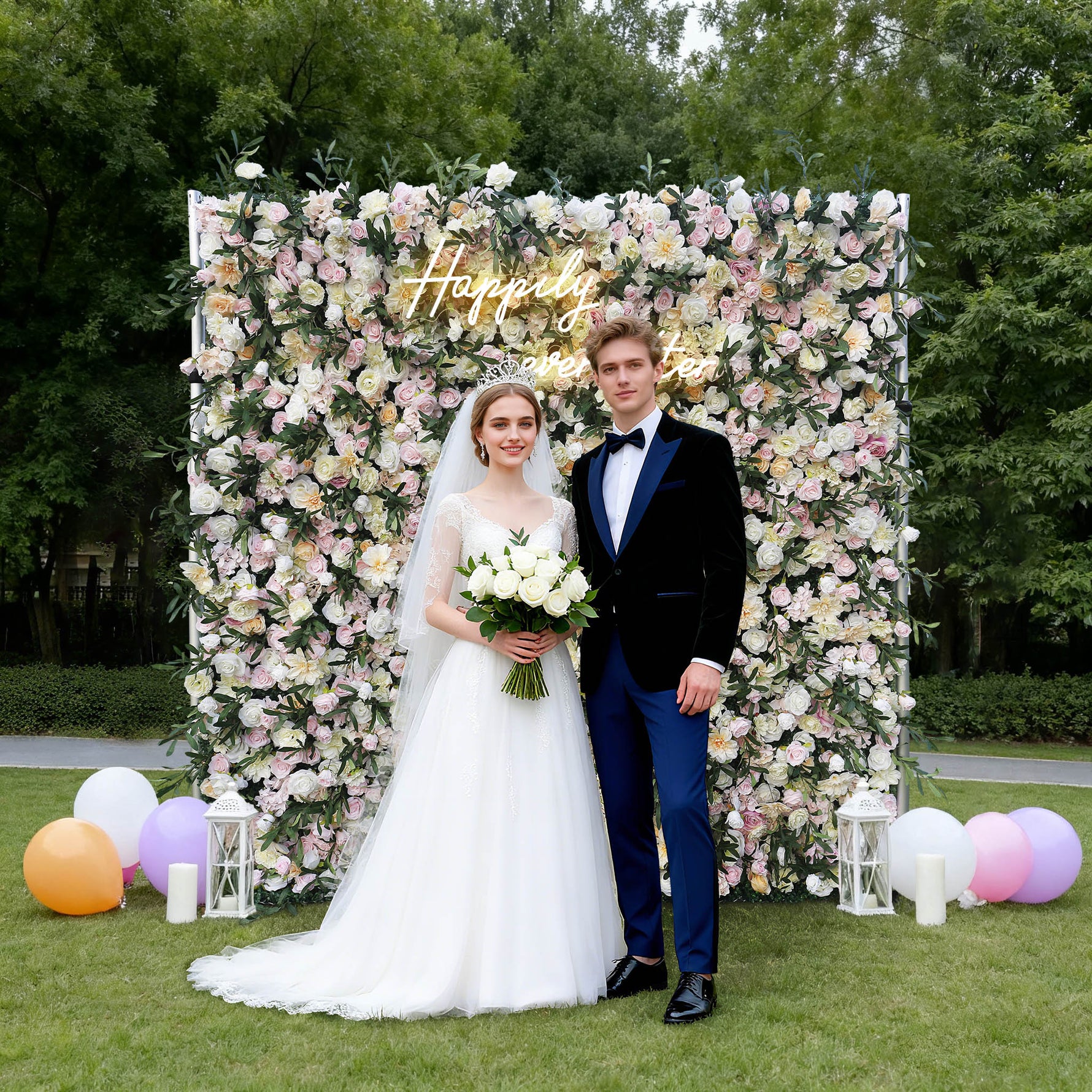 Aliflowers Wedding Backdrop Decor Green Leaves Pink Rose Fabric Cloth Flower Wall ALFWL083 - Ali Flowers