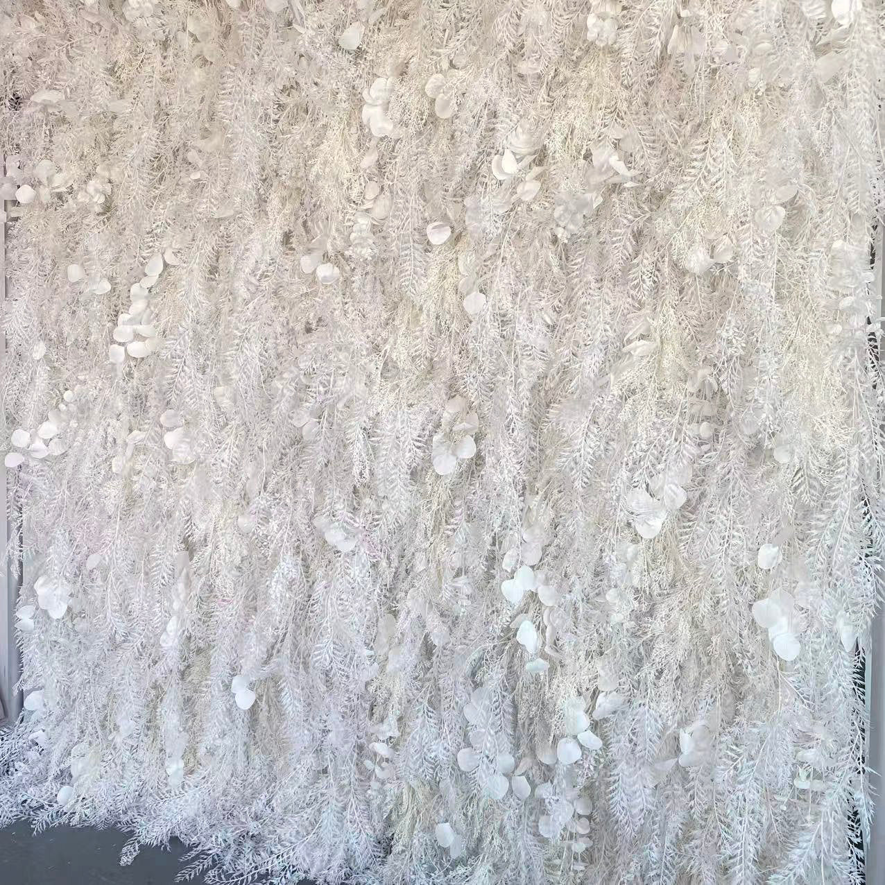 Ali Flowers Wedding Feather Backdrop Decoration 3D Artificial Silk Roll Up Cloth Fabric Net Flower Wall Background Props ALFWL012 - Ali Flowers