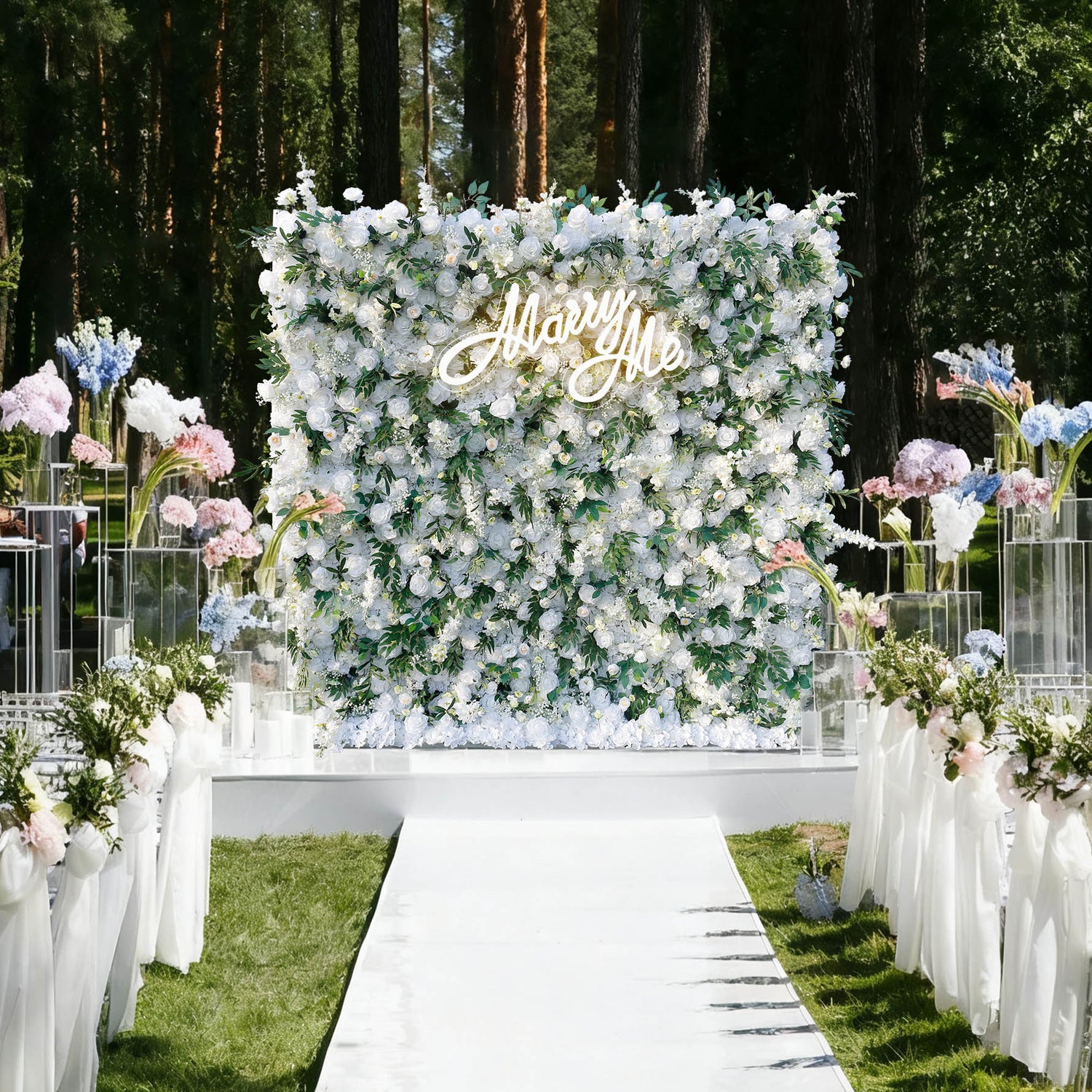 Aliflowers 5D White Rose with Larkspur Flower Wall Backdrop ALFWL039 - Ali Flowers