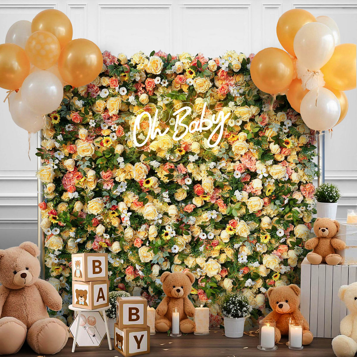 Aliflowers Sun Flowers with Green Hanging Curtain Plant Wall 3D Flowers ALFWL086 - Ali Flowers